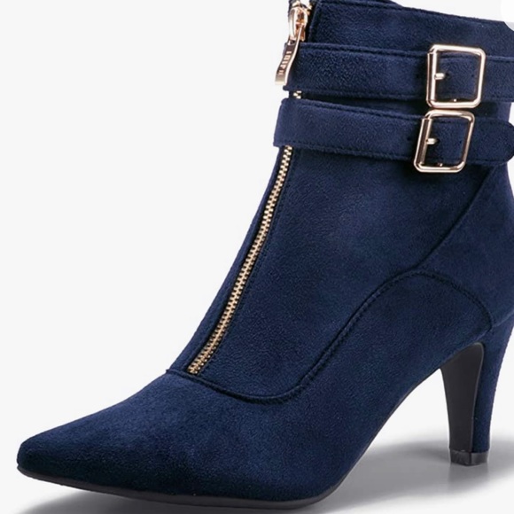 NWT Buckle Strap Ankle Booties 3 Inch Pointed Toe Zipper Heels Dress Jeans Boots - Picture 11 of 11